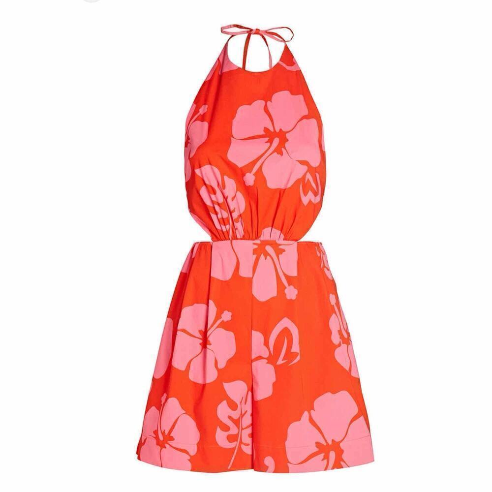 STAUD Georgia Floral Cotton Open Back Halter Style Romper Size US 10